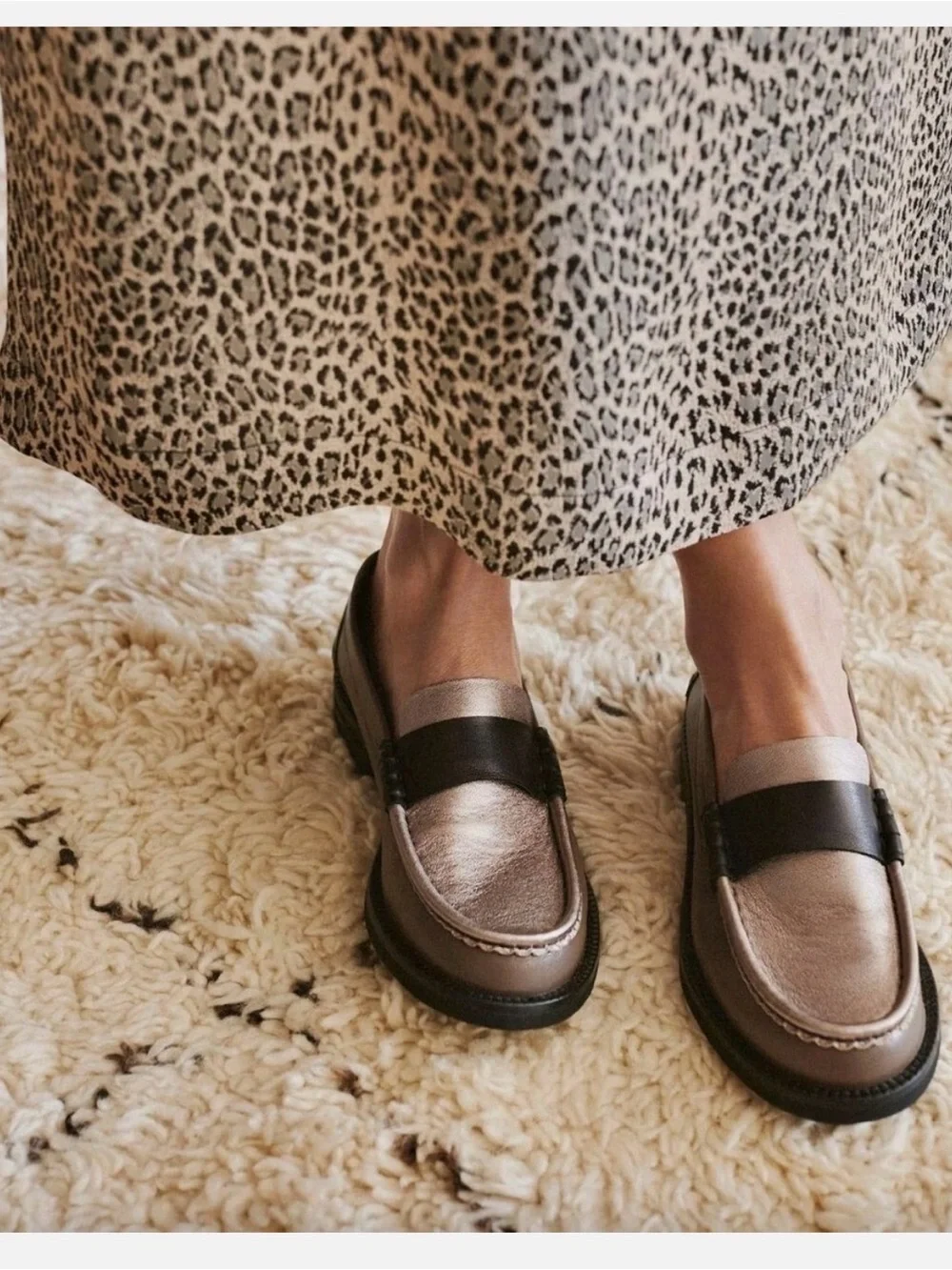 Pedro Garcia Metallic Silver & Black Penny Loafers 38.5